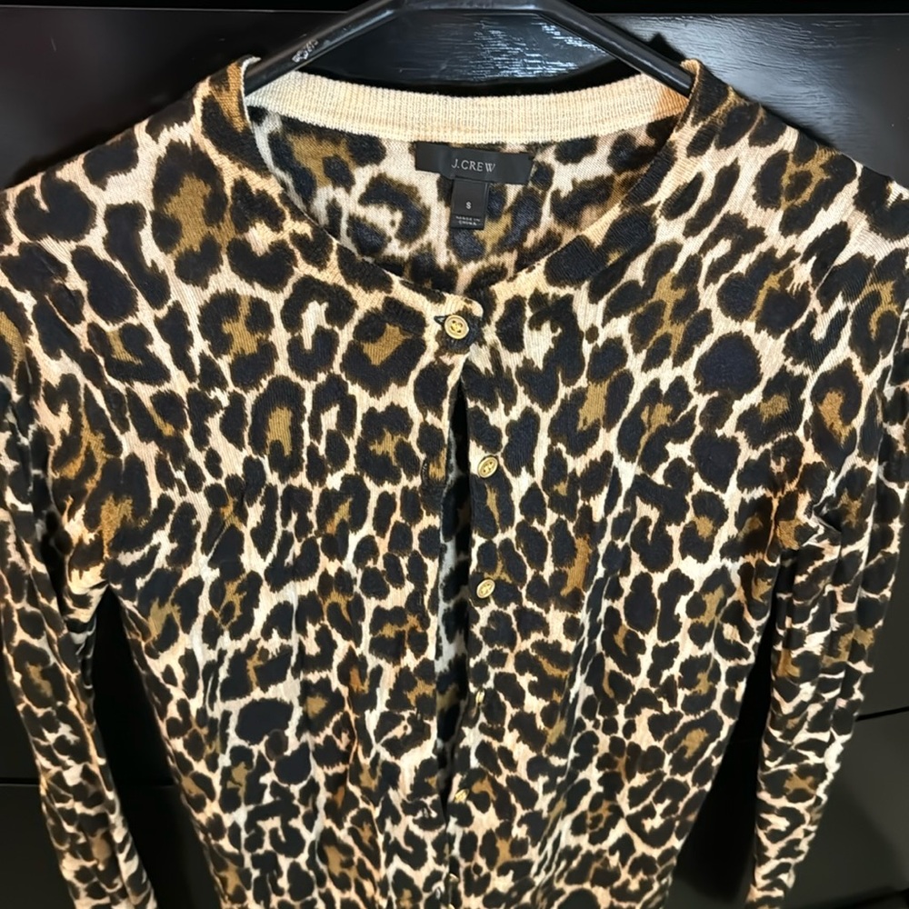J. Crew Lightweight Wool Leopard Print Jackie Cardigan